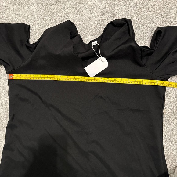 Black Silky Cold Shoulder A Line 3/4 Sleeve Dress NWT Size XXL - Picture 6 of 7